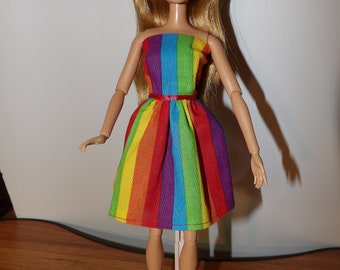 Strapless rainbow Pride striped short dress for Fashion Dolls - ed1954