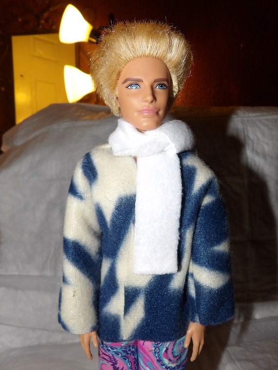 Blue White Fleece Coat and Scarf for Male Fashion Dolls Kdc69