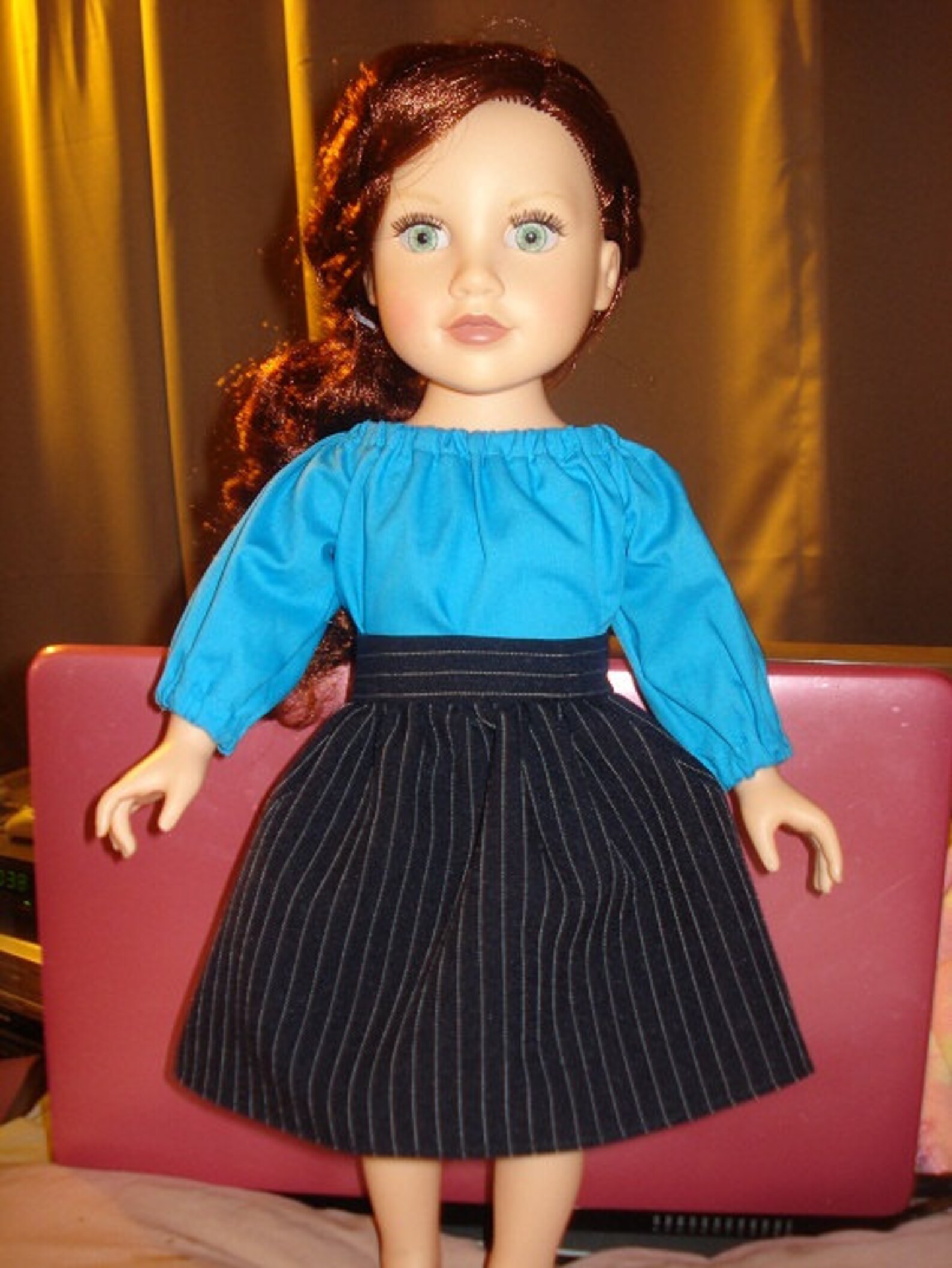 SALE Blue Peasant Blouse and Pin Striped Skirt Set for 18 Etsy
