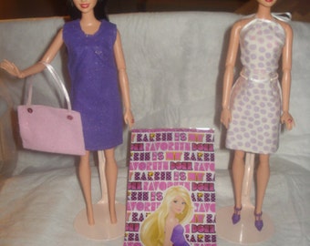 OVERSTOCK SALE - 2 outfits, 1 purse, 1 pair of shoes and a gift bag for Fashion Dolls - BGS12