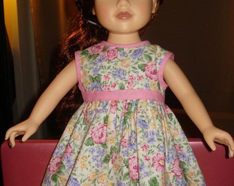 Colorful floral sleeveless full dress with pink trim for 18 inch Dolls - ag71