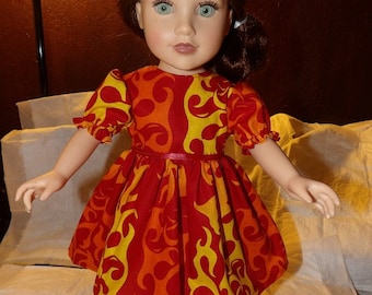 Scortching hot flame print full dress for 18 inch Dolls - ag251