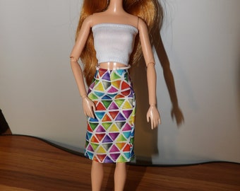 Pride colors skirt & white tube top for Fashion Dolls - ed1959