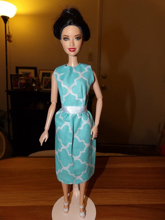 Stylish Aqua Blue White Print Modest Dress For Fashion Dolls Etsy