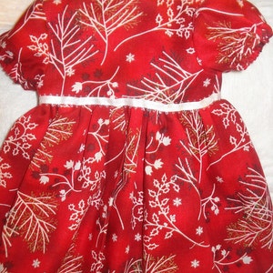Modest holiday dress in red with white and black holly print for 18 inch Dolls ag112 image 3