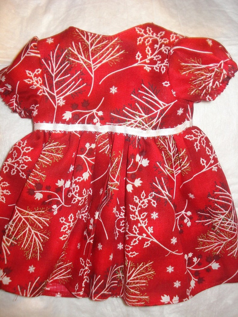 Modest holiday dress in red with white and black holly print for 18 inch Dolls ag112 image 3