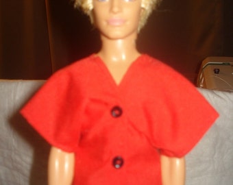 Red short sleeve shirt with buttons for Male Fashion Dolls - kdc4