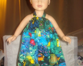 Colorful blue ocean and fish print pillowcase dress for 18 inch Dolls - ag206