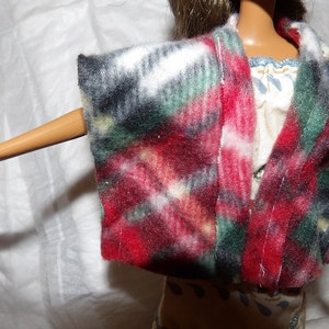 Red & black plaid Fleece cape / vest for Fashion Dolls ed856 image 3