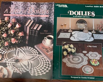 Lot of 2 Crochet Doily Patterns from Leisure Arts - over 20 patterns