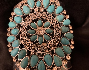 Large Southwest Cluster Blue Cuff Bracelet