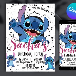 Stitch Birthday Invitation: Editable Canva Template (Instant Download)