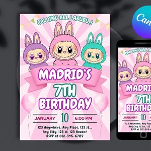 Labubu Birthday Party Invitation, Labubu Birthday Party, Invitation Template, Printable Invite, Canva Editable Template, Instant Download