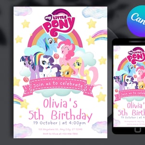 Editable My Little Pony Birthday Invitation | Pony Party Invite | Printable & Digital | Canva Template | Instant Download