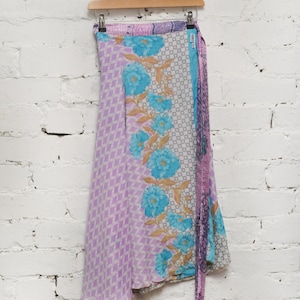 The 70s Revival Wrap - Vintage Sari Silk Wrap Skirt - Indian Lilac
