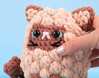 Fluffy Cat Crochet Pattern PDF, Amigurumi Kitten Plush Toy, Cute Stuffed Animal Crochet Tutorial