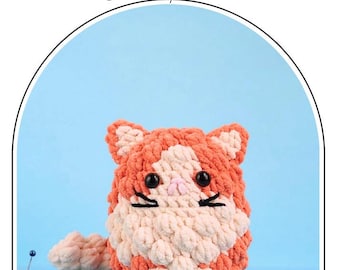 Schema per gatto arancione all'uncinetto in PDF, tutorial per realizzare un soffice gatto di peluche in amigurumi, grazioso gatto kawaii all'uncinetto, giocattolo fai da te, schema facile per principianti
