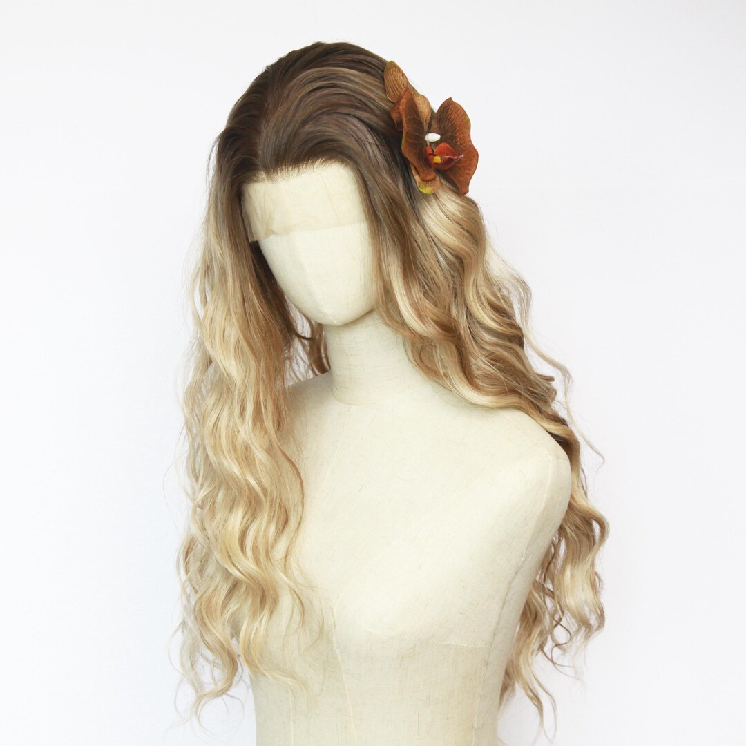 Ombre Blond Brown Curly Lace Front Wig: Heat-resistant  display picture 3