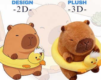 Capybara Plush Toy with Swim Ring | Cute Summer Capybara Plush | Kawaii Gift for Girlfriend Kids | Capybara Lover Gift | Gender Reveal Gift