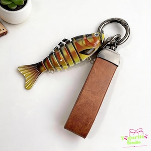 Personalized Fishing Lure Keychain | Custom Fish Keychain | Engraved Keychain | Fishing Gift for Dad Husband Grandpa | Fish Bait Charm Brown