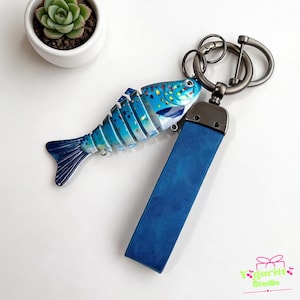 Personalized Fishing Lure Keychain | Custom Fish Keychain | Engraved Keychain | Fishing Gift for Dad Husband Grandpa | Fish Bait Charm Blue