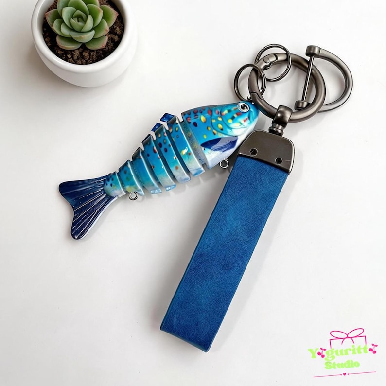 Personalized Fishing Lure Keychain | Custom Fish Keychain | Engraved Keychain | Fishing Gift for Dad Husband Grandpa | Fish Bait Charm Blue