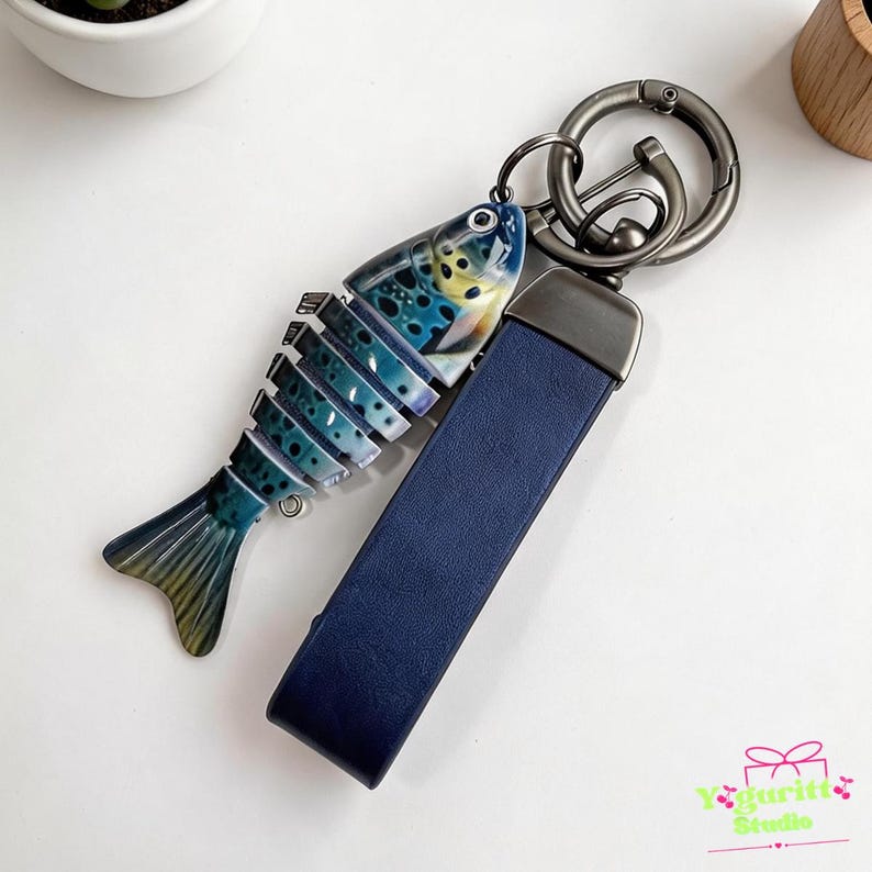 Personalized Fishing Lure Keychain | Custom Fish Keychain | Engraved Keychain | Fishing Gift for Dad Husband Grandpa | Fish Bait Charm Navy