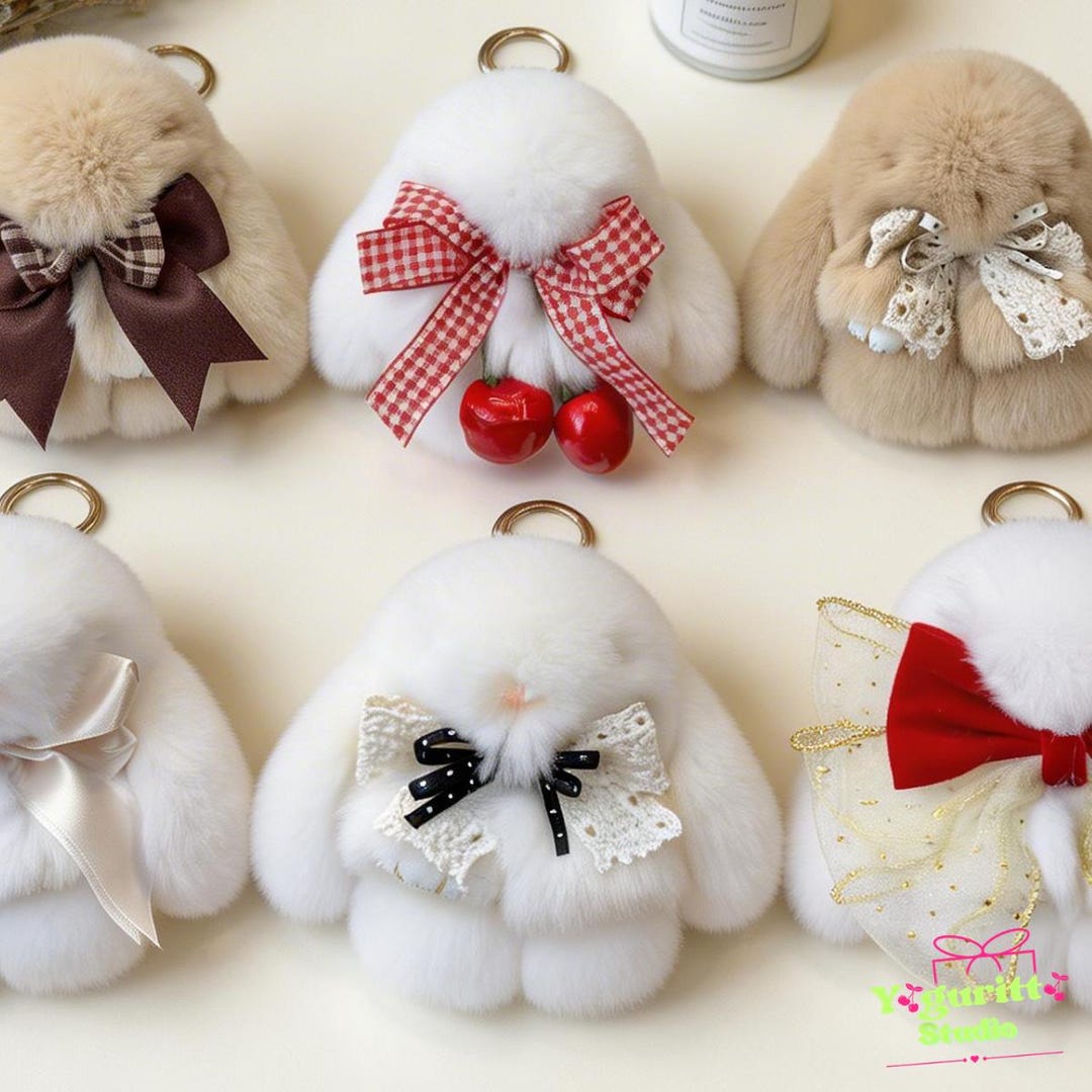 Fluffy Bunny Keychain | Kawaii Rabbit Bag Charm | Plush Bunny Keyring ...