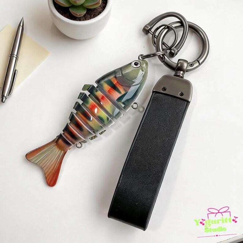 Personalized Fishing Lure Keychain | Custom Fish Keychain | Engraved Keychain | Fishing Gift for Dad Husband Grandpa | Fish Bait Charm Black