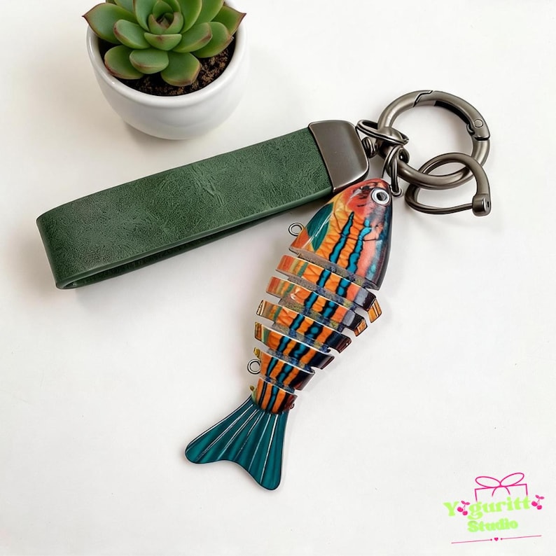 Personalized Fishing Lure Keychain | Custom Fish Keychain | Engraved Keychain | Fishing Gift for Dad Husband Grandpa | Fish Bait Charm Green
