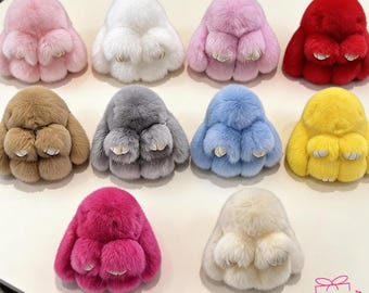 Adorable Fluffy Bunny Keychain | Rabbit Bag Charm | Kawaii Plush Accessory | Bunny Car Keyring | Cute Gift for Her | Christmas Gift