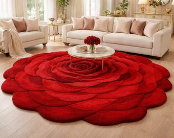 Alfombra de lana tejida a mano con diseño de rosas, alfombra floral 3D, decoración de lujo para la sala de estar.