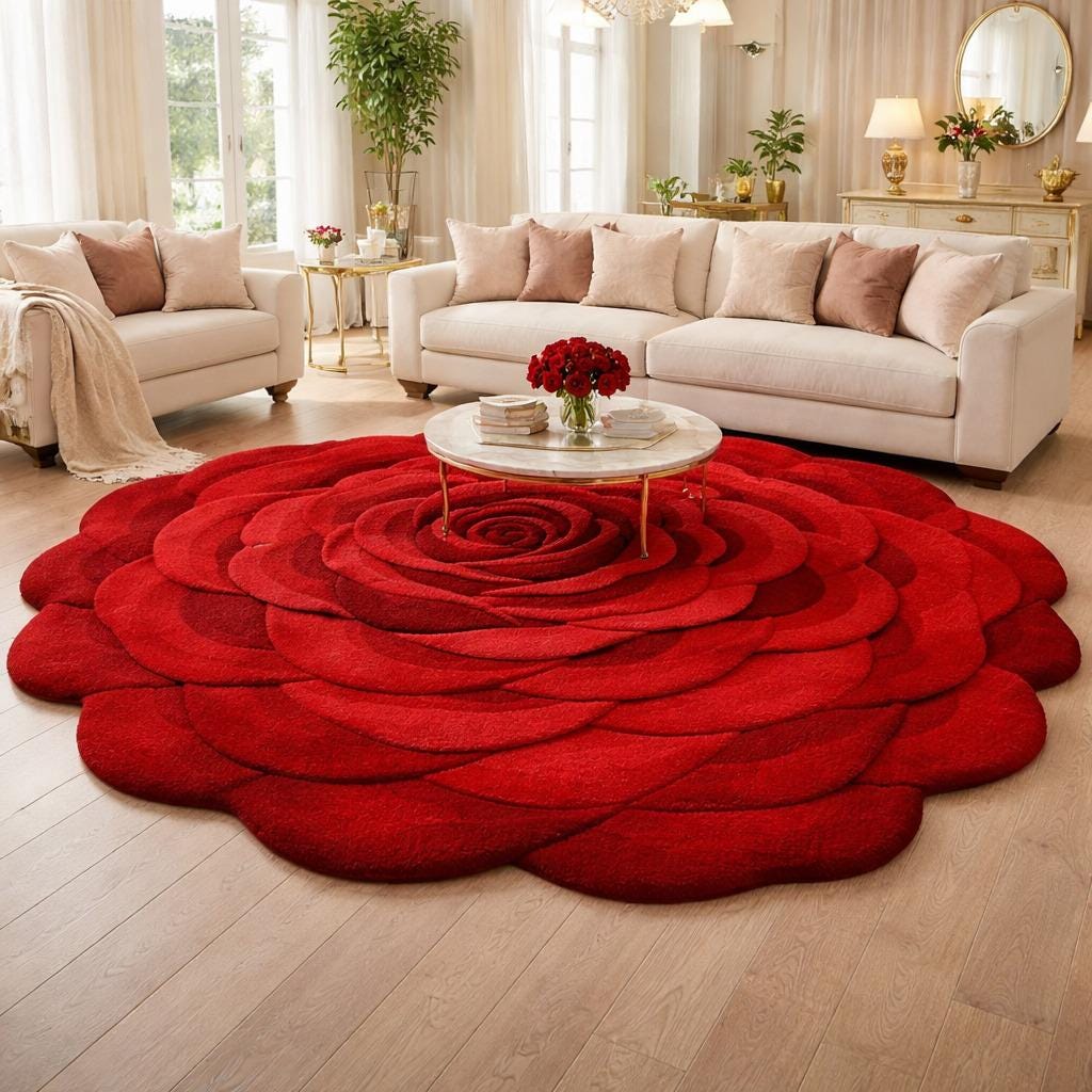 Hand Tufted Wool Area Rug Modern Handmade Red Rose Floral Design Carpet ...