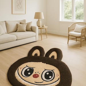 Tapis tufté main 100 % laine de Nouvelle-Zélande - Carpettes à motif Labubu pour salon, chambre, entrée et décoration d&#39;intérieur