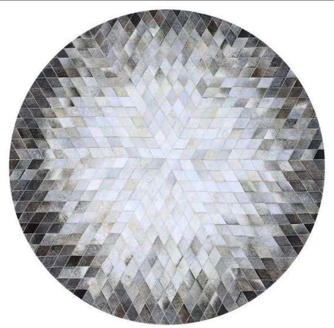 Handmade Cowhide Round Rug, Black & White Geometric Leather Rug - Etsy