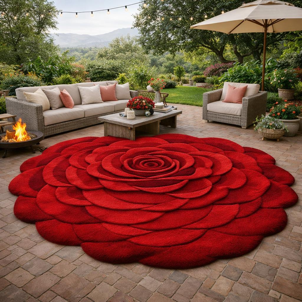 Hand Tufted Wool Area Rug Modern Handmade Red Rose Floral Design Carpet ...