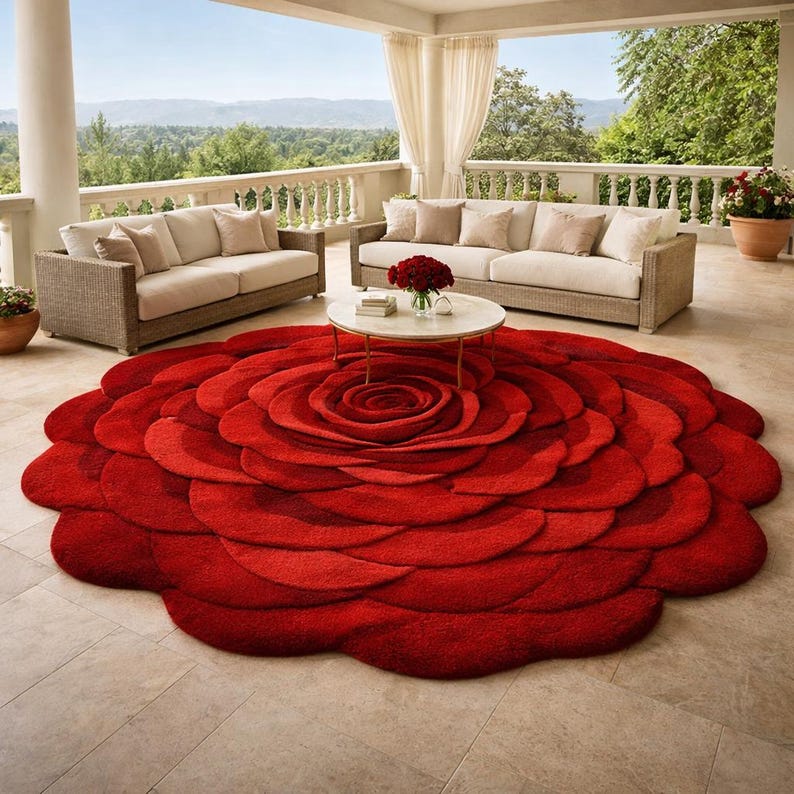 Red Or Roses Area Rugs Hand-tufted Wool Red Rose Area Rug, Plush Floral Carpet for Living ...