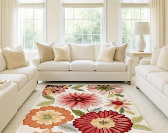 Hand-Tufted New Zealand Wool Floral Area Rug – Vibrant Home Decor