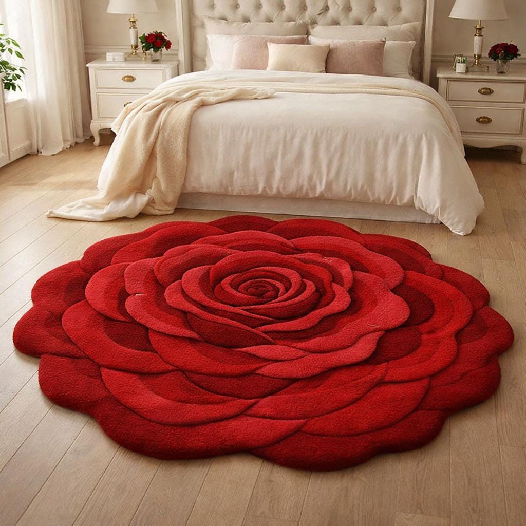Hand Tufted Wool Area Rug Modern Handmade Red Rose Floral Design Carpet ...
