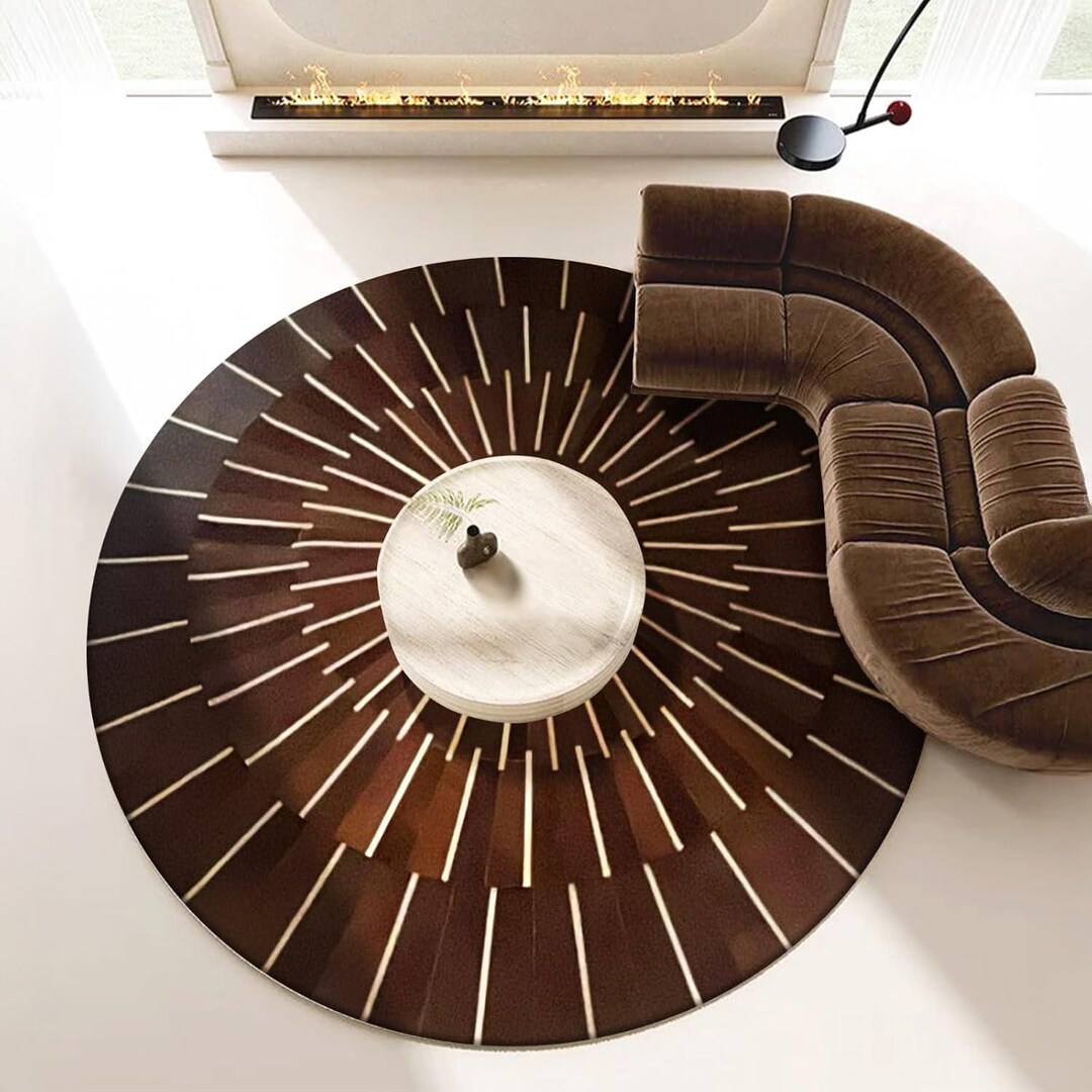 Handmade Cowhide Leather Round Rug, Striped Brown Area Rug - Etsy