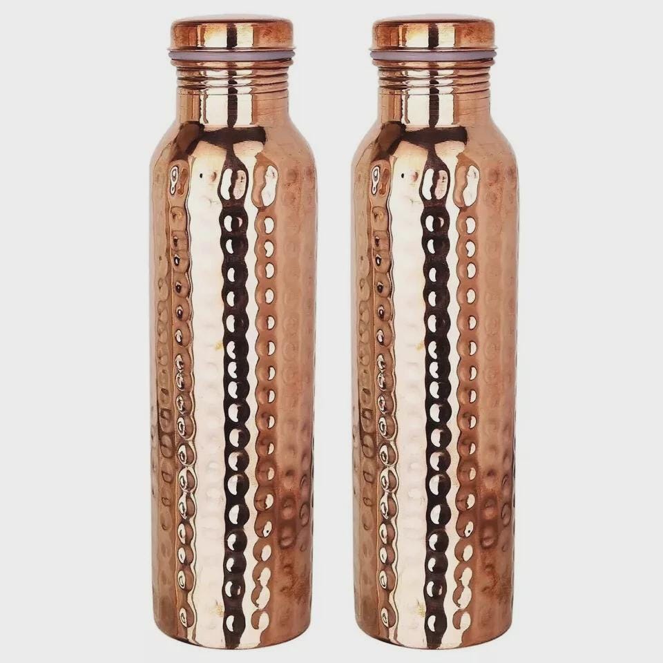 アーユルヴェーダの健康効果に優れた純銅製ウォーターボトル 950ml 2本