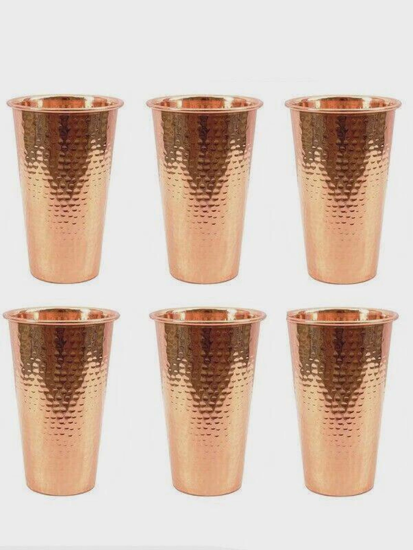Pure Copper Water Glass Hammered Drinking Tumbler Glass Health Benefits 400ml - 4pcs