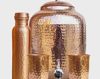 COPPER WATER DISPENSER - Water Storage 12 L Tank & bottle with 2 Glasses Ayurveda Health Benefit