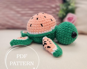 Watermelon Turtle Crochet Pattern: Amigurumi Plush Toy (PDF Pattern)