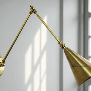 Mid-Century Modern Adjustable Reading Lamp Brass Cone Wall Light | Vintage Style Brass Wall Sconce | Conical Style Shade Gift & Décor