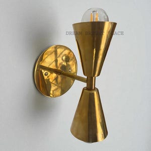 Mid-Century Modern Double Brass Cone Wall Sconce Home Lighting Décor Sputnik Vanity Light Retro Wall Lamp, Industrial Style Light Fixture