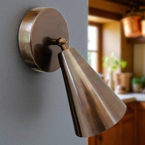 Mid-Century Modern Brass Adjustable Wall Sconce Lamp | Vintage Style Cone Wall Light Minimalist Light Fixture, Gift & Décor