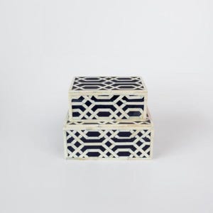 Decorative Storage Box Combo - Set of 2 - Made From Wood Bone Inlay and Resin - Jewellery Organizer Box For Home Decor - Black & White