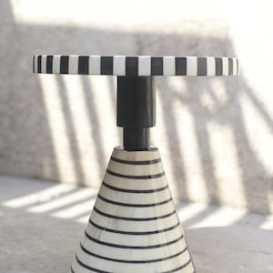 Bone Inlay Drum Side Table Handmade Black and White Geometric Bone Inlay Stool Decorative Modern Accent Home Decor Round Furniture Table