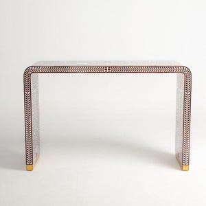 Handmade Wood Inlay Side Table - Console Floral Table French Style Side Table Distress Finishes Elegant Boho Entryway desk narrow table